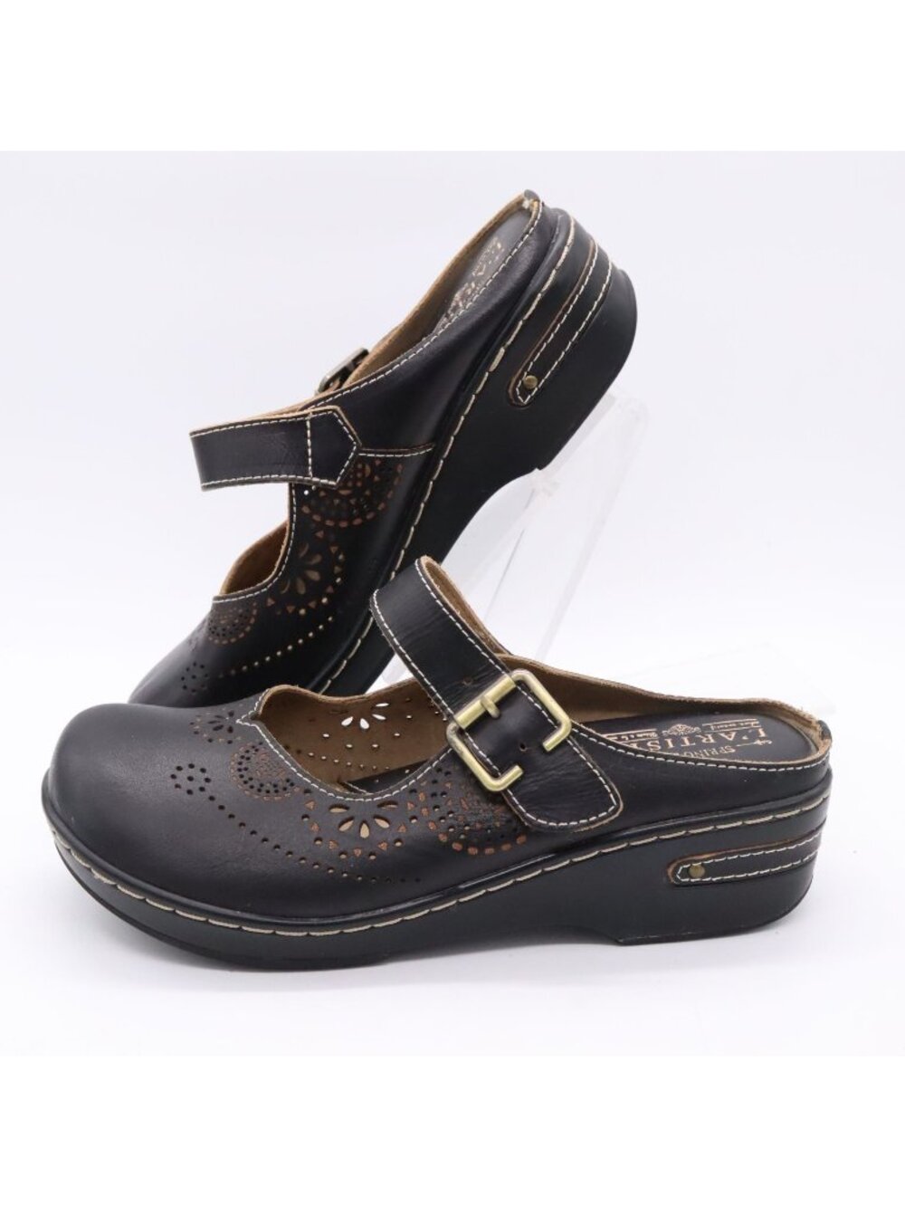 L'Artiste by Spring Step Aneria Leather Clogs 39 US 8.5 Mule Mary Jane Black